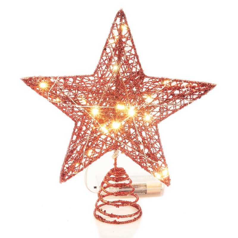 Emopeak 20 LED Christmas Tree Topper, 8 x 10 Inch Indoor Iron Art Star Treetop Light, Two Modes (Keep Light ON/Flash) (Red, 8"/20CM) - Image 1